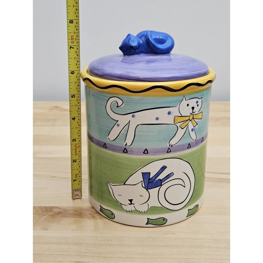 Trish Richman At Home Cat Good Kitty Ceramic Treat Canister Jar Hand Painted - Picture 6 of 8